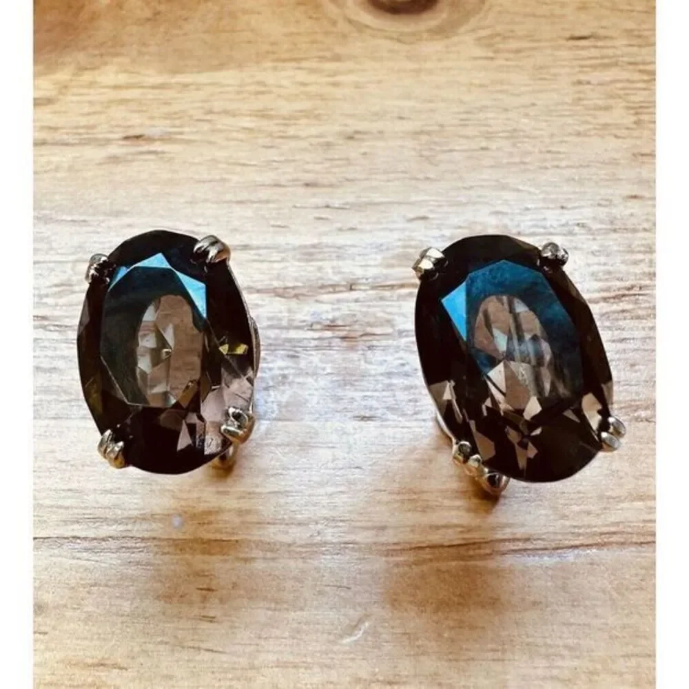 Smokey Quartz Cufflinks Unisex Domed Gold Toned Brown Faceted Oval Stone Vintage